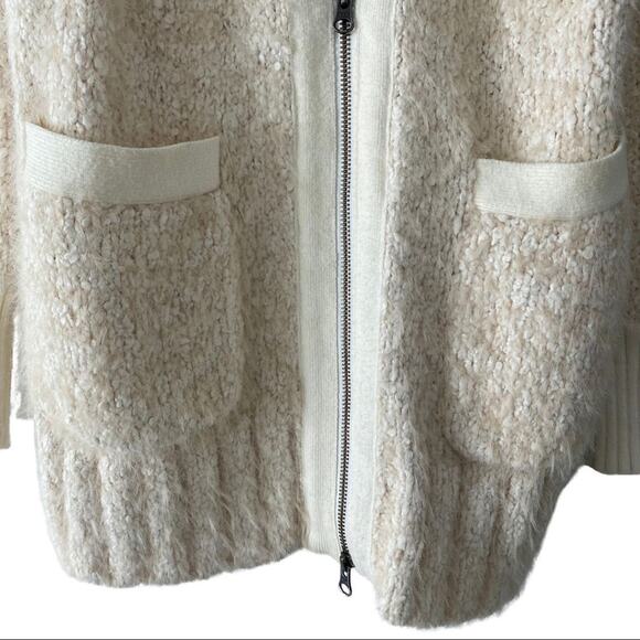Anthropologie Furry Knit Zip Cardigan Sweater Jacket Ivory Small - Picture 5 of 8